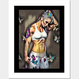 Female Bodybuilder butterflies Posters and Art